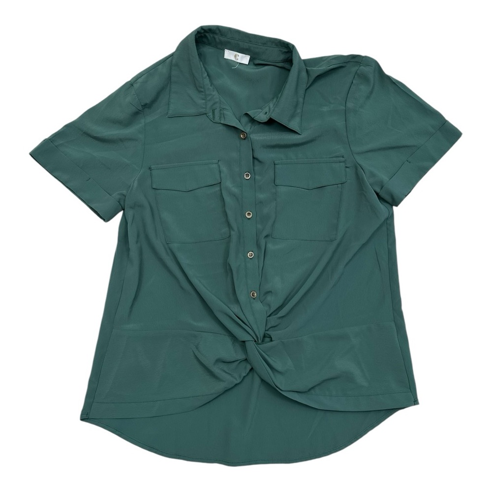 C Label Green Front Twist Button Up Womens Shirt Medium - Picture 2 of 6